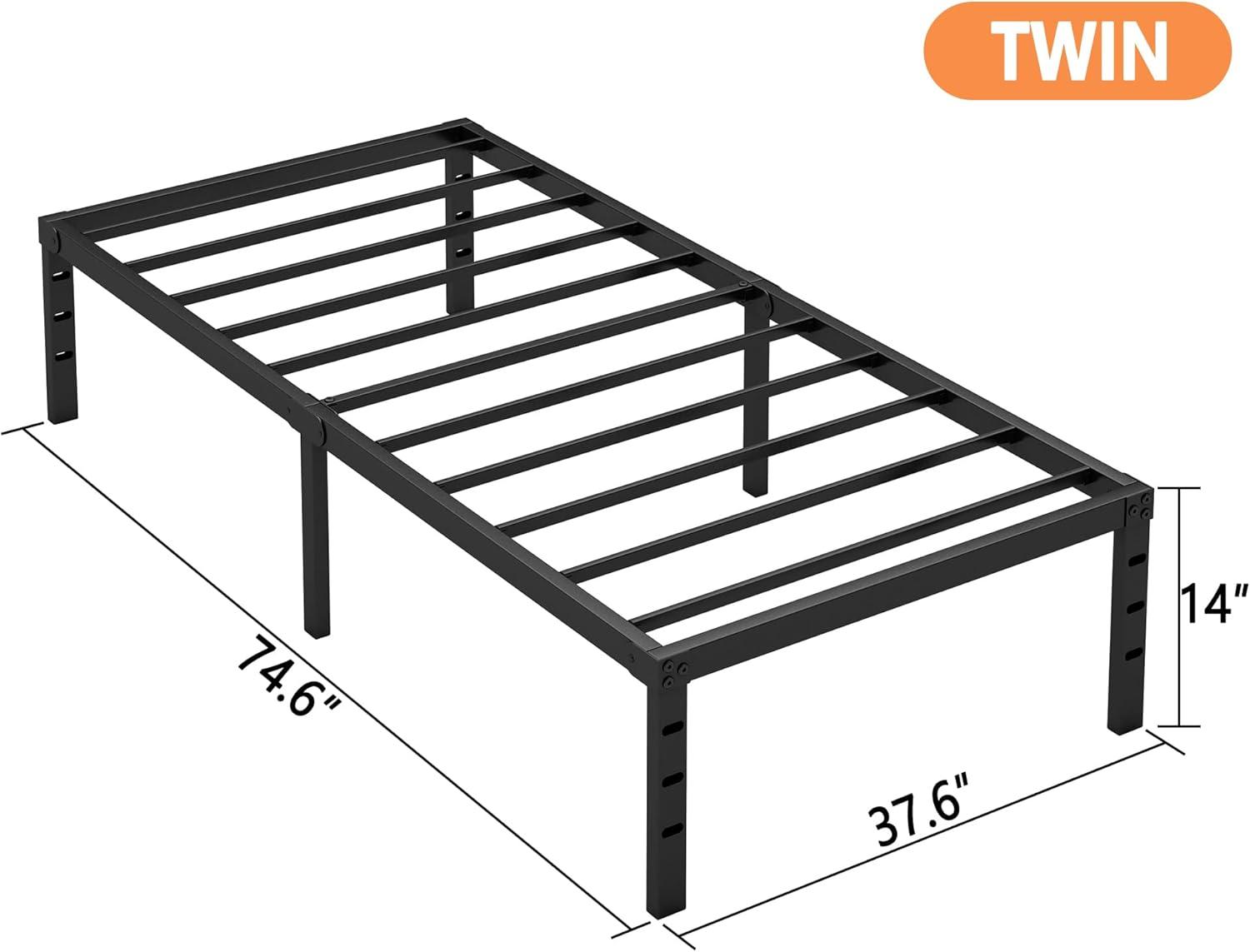 Mavesmog 14 inches Twin Size Bed Frames, Metal Twin Size Modern Mattress Platform Metal Bed Frame