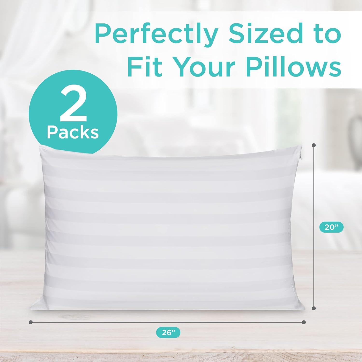 Containental Bedding Damask Zippered 300 Thread Count Cotton Pillow Protector - Standard Size 20x26 Inch Set of 2