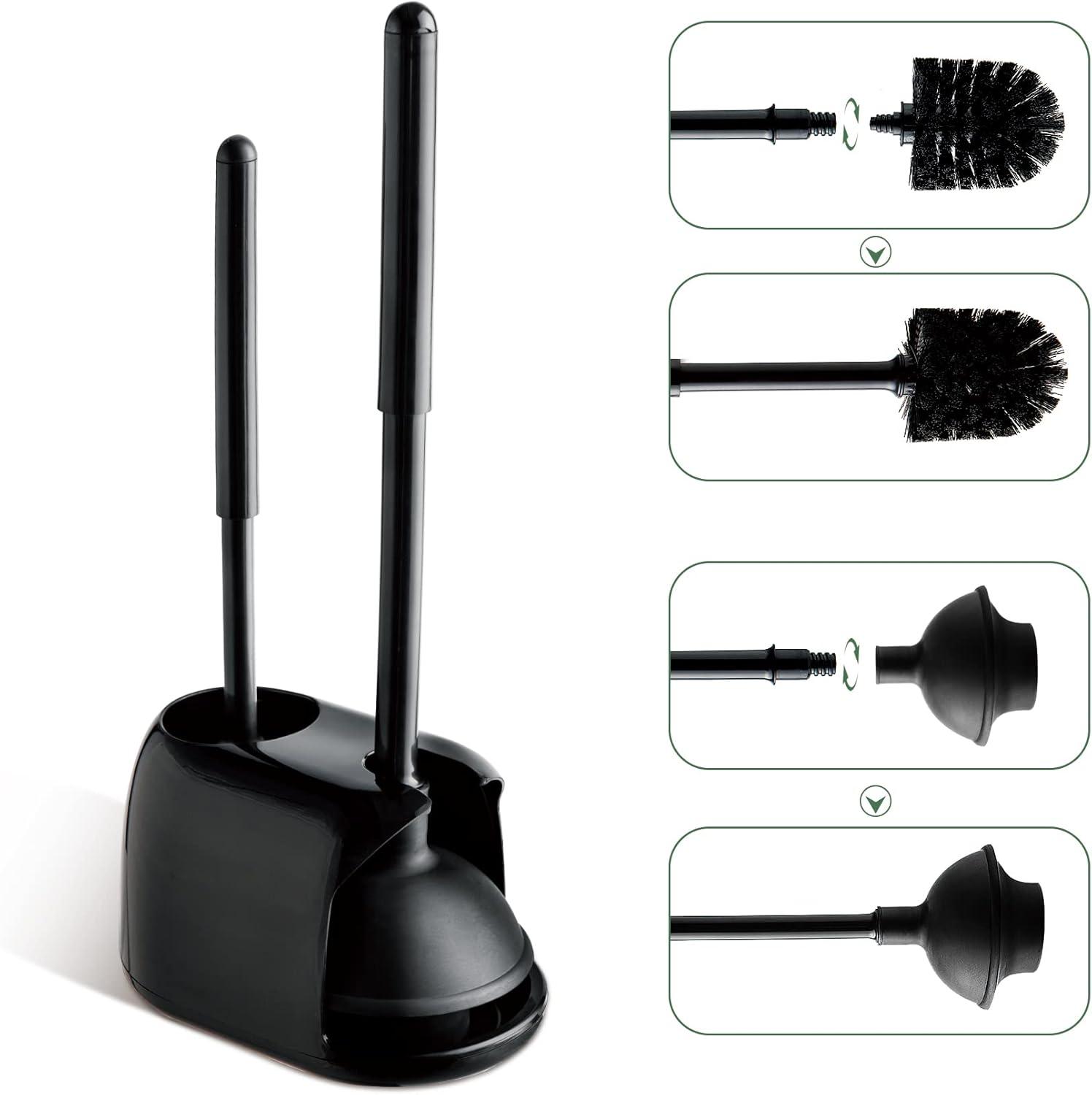 Black 2-in-1 Toilet Plunger and Brush Set with Holder