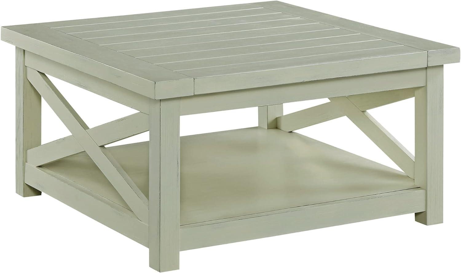 Home Styles Seaside Lodge Coffee Table - White : Hardwood Square Design, 4 Point Leg Base, 60 lbs Capacity