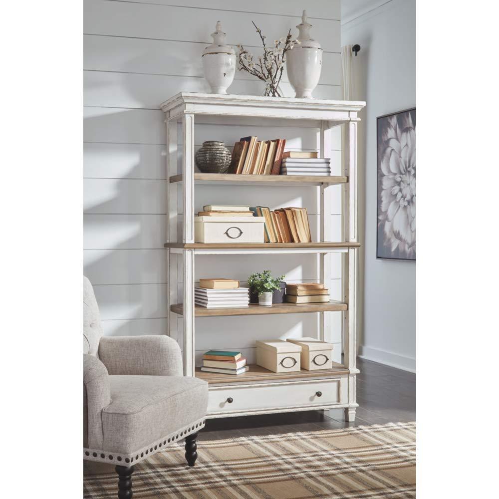 75" Realyn Bookshelf - Signature Design by Ashley: Cottage Style, Antiqued Two-Tone Finish, Open Shelves