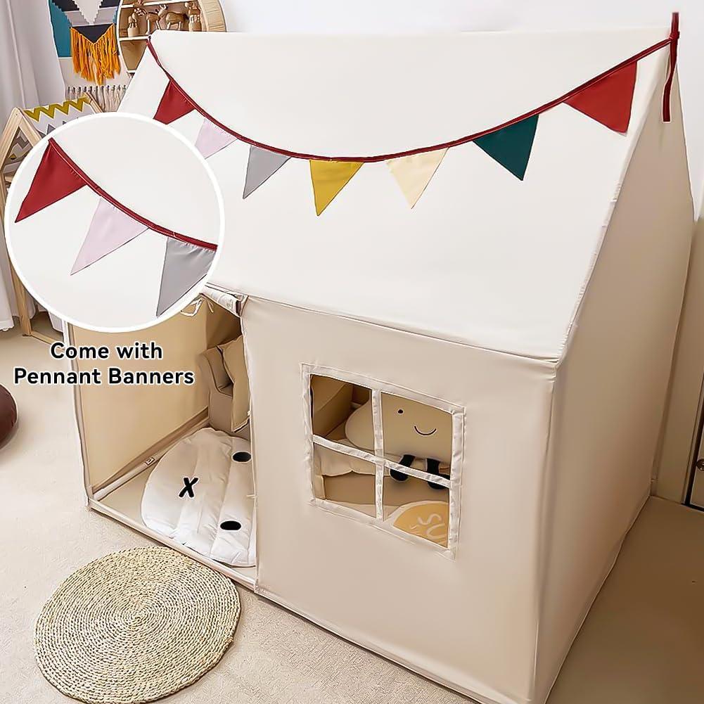 Kids Tent Indoor Playhouse, Kids Play Tent Large Kid Playhouse Tent Toys Toddler Tent Play House with Pennant Banners C80
