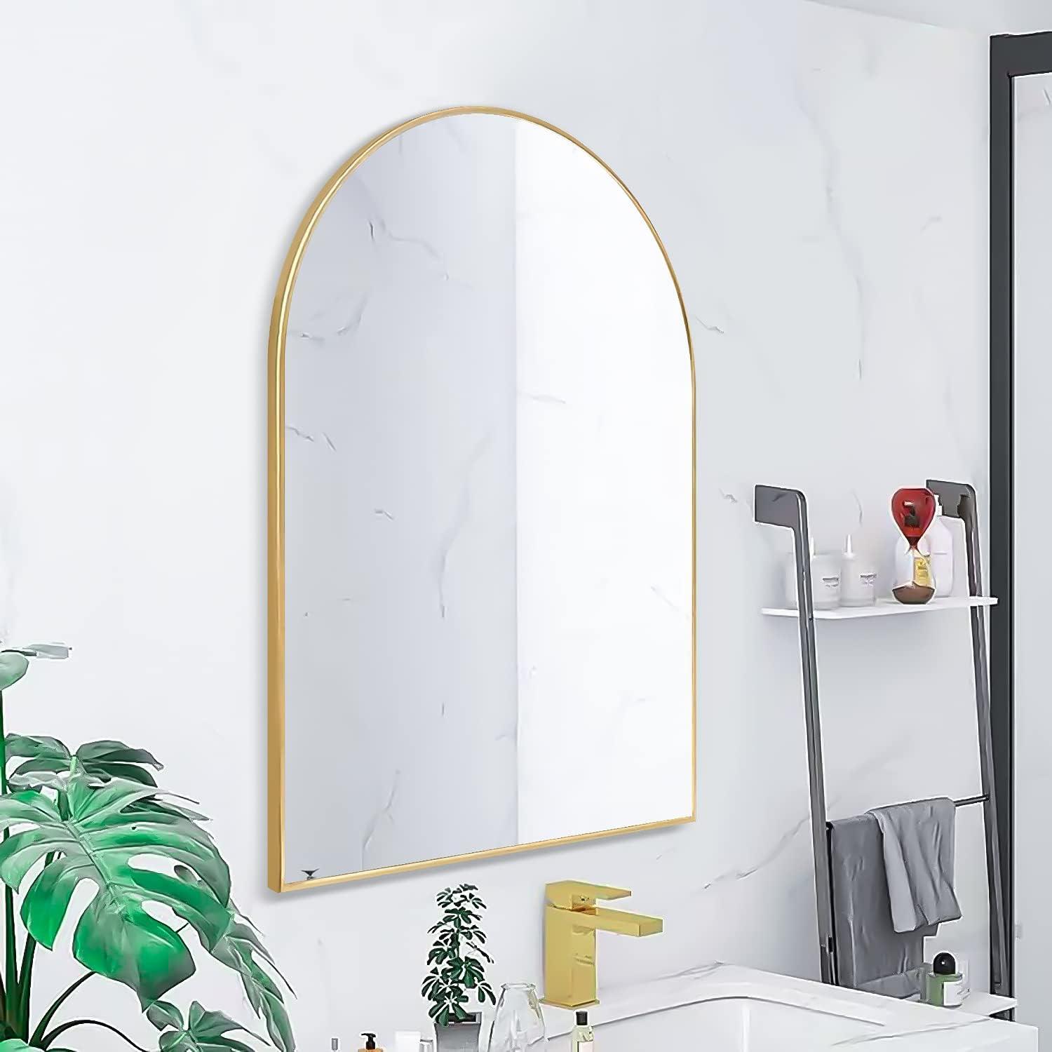 Gold Arch Vanity Mirror with Metal Frame, 36 x 24 inches