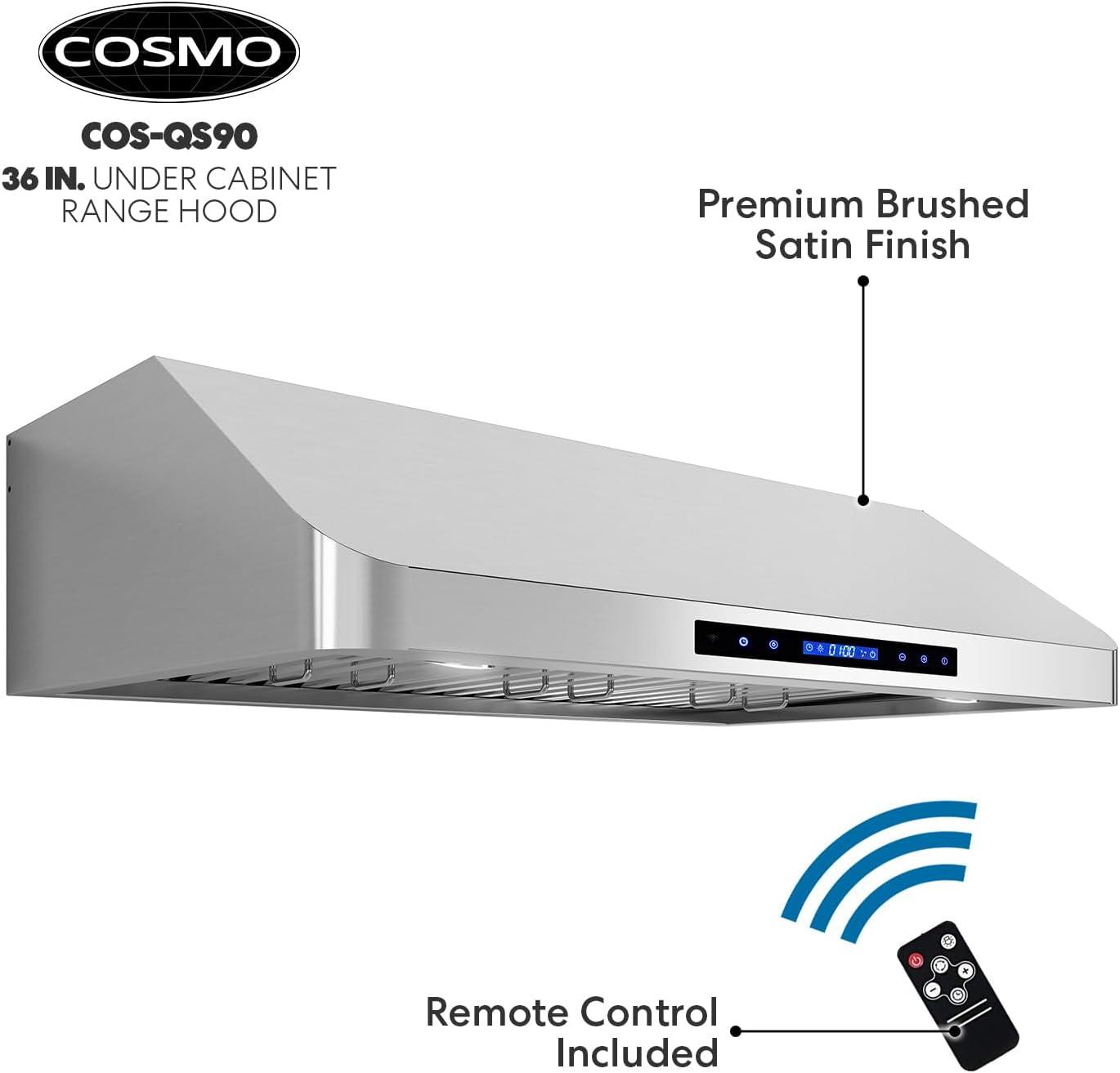 Cosmo COS-QS90 36 in. 500 CFM Ducted Under Cabinet Range Hood in Stainless Steel