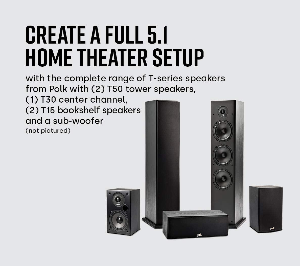 Polk Audio T50 Home Theater and Stereo Floor Standing Tower Speaker (Single, Black) - Deep Bass Response, Dolby and DTS Surround