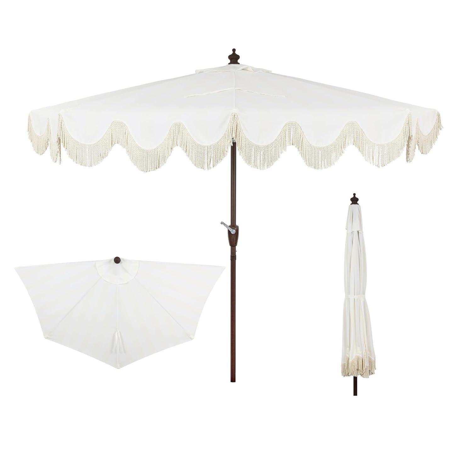 Arlmont & Co. Tasheba 9 ft. Classic Scalloped Fringe Half Market Patio Umbrella with Crank, and UV Protection