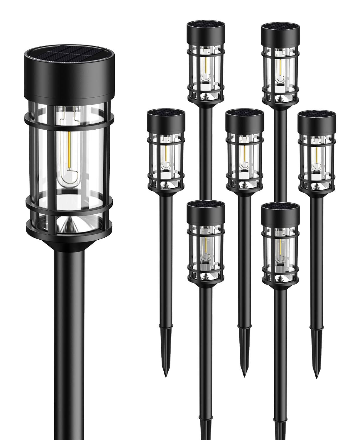 Zeki Shoggy 8 Pack Solar Pathway Lights Outdoor, Waterproof Solar Lights Outdoor With Metal & Glass Design - Auto On/Off, Long-Lasting, Landscape Lighting For Garden, Yard, Lawn, Driveway, Walkway