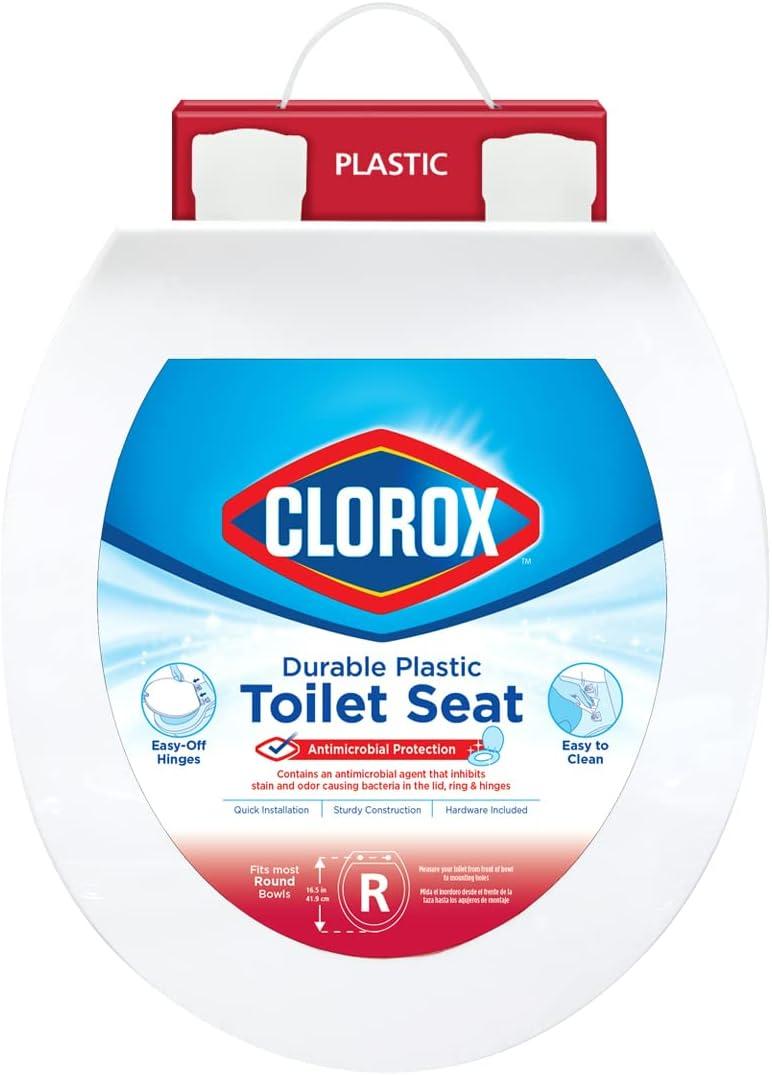 Clorox Round Beveled Plastic Toilet Seat with Easy-Off Hinges – Wiggle-Free Design