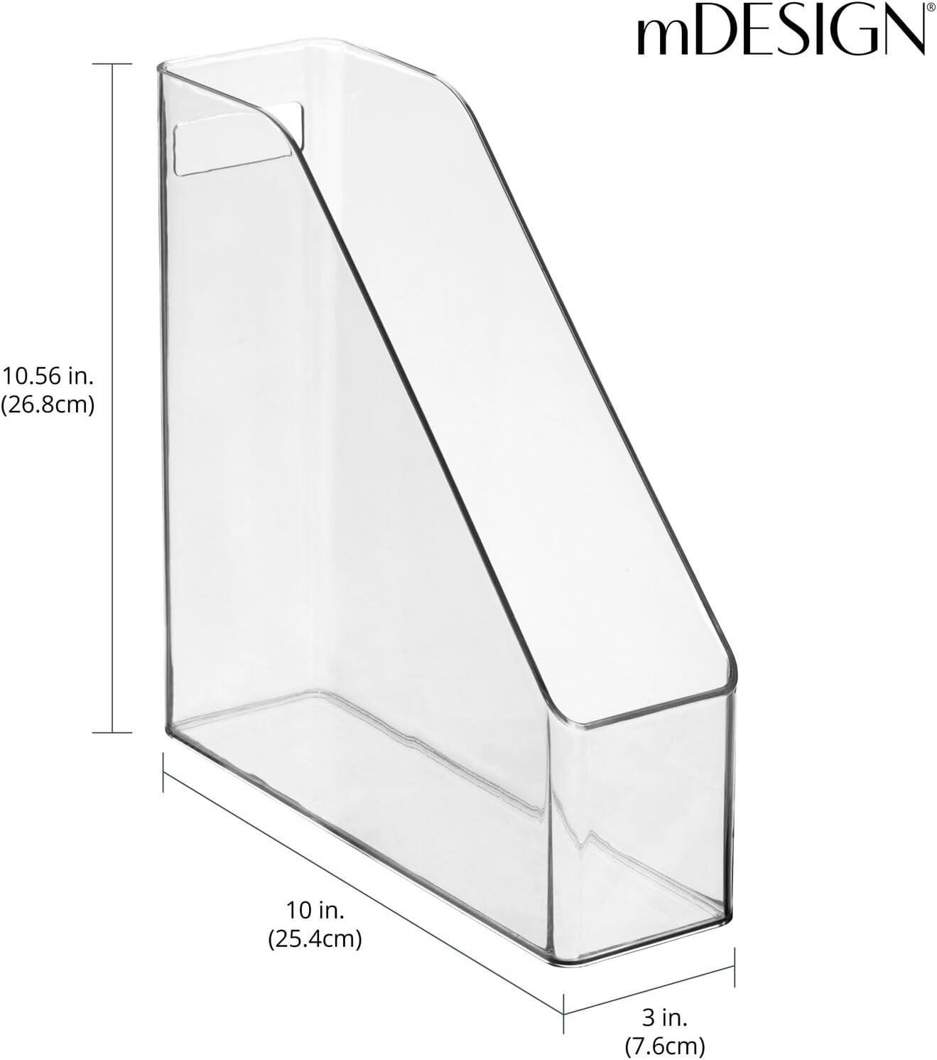 mDesign Plastic Sturdy File Folder Bin Storage Organizer Vertical with Handle Holds Notebooks Binders Envelopes Magazines Container for Home Office and Work Desktops 8 Pack Clear