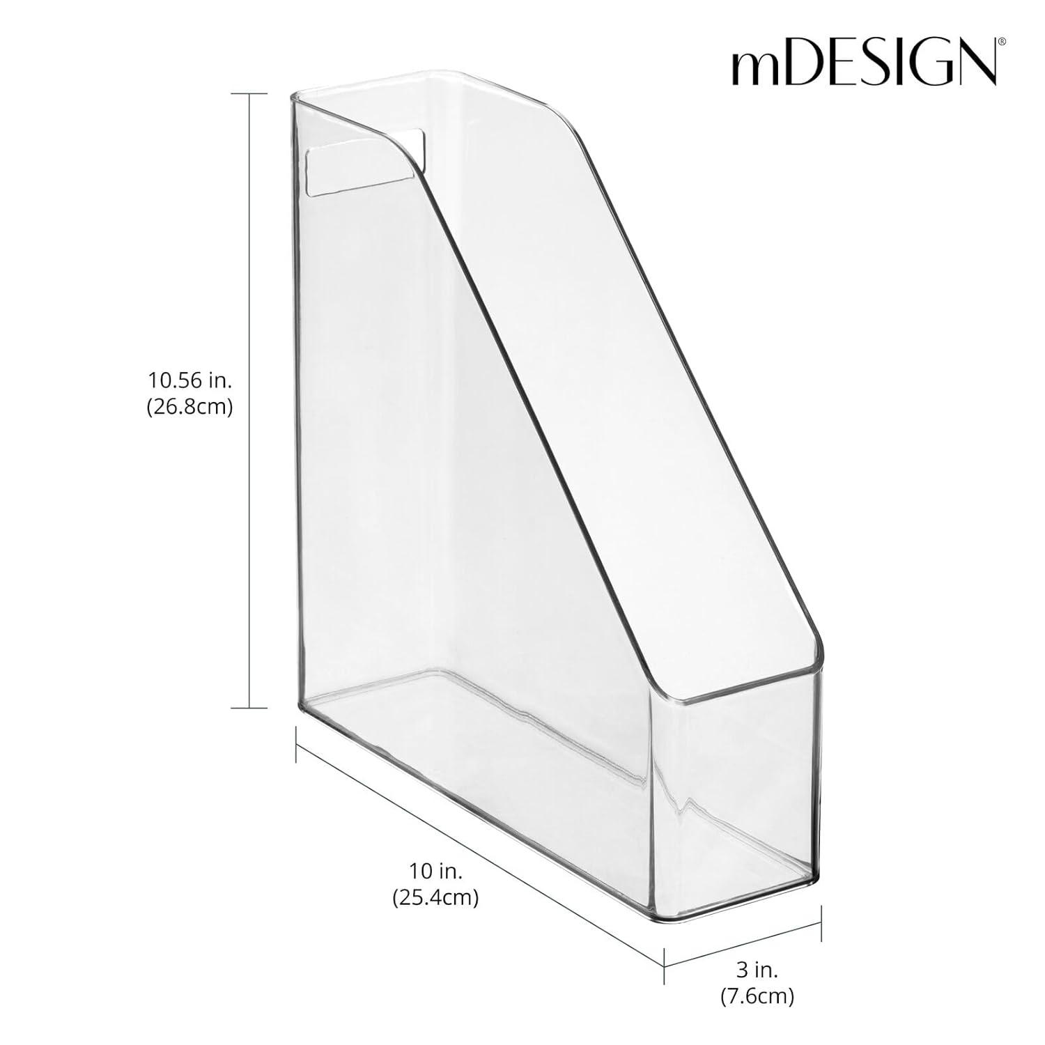 mDesign Plastic Sturdy File Folder Bin Storage Organizer Vertical with Handle Holds Notebooks Binders Envelopes Magazines Container for Home Office and Work Desktops 8 Pack Clear