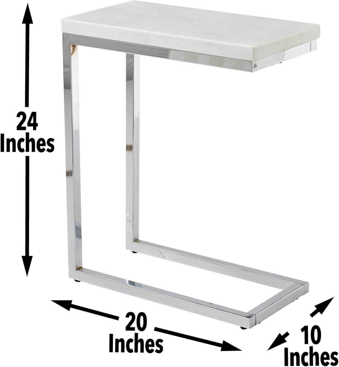 Echo Chairside Table White - Steve Silver Co.: Contemporary Metal Frame, Marble Top, Fixed Shelf, Feet Levelers