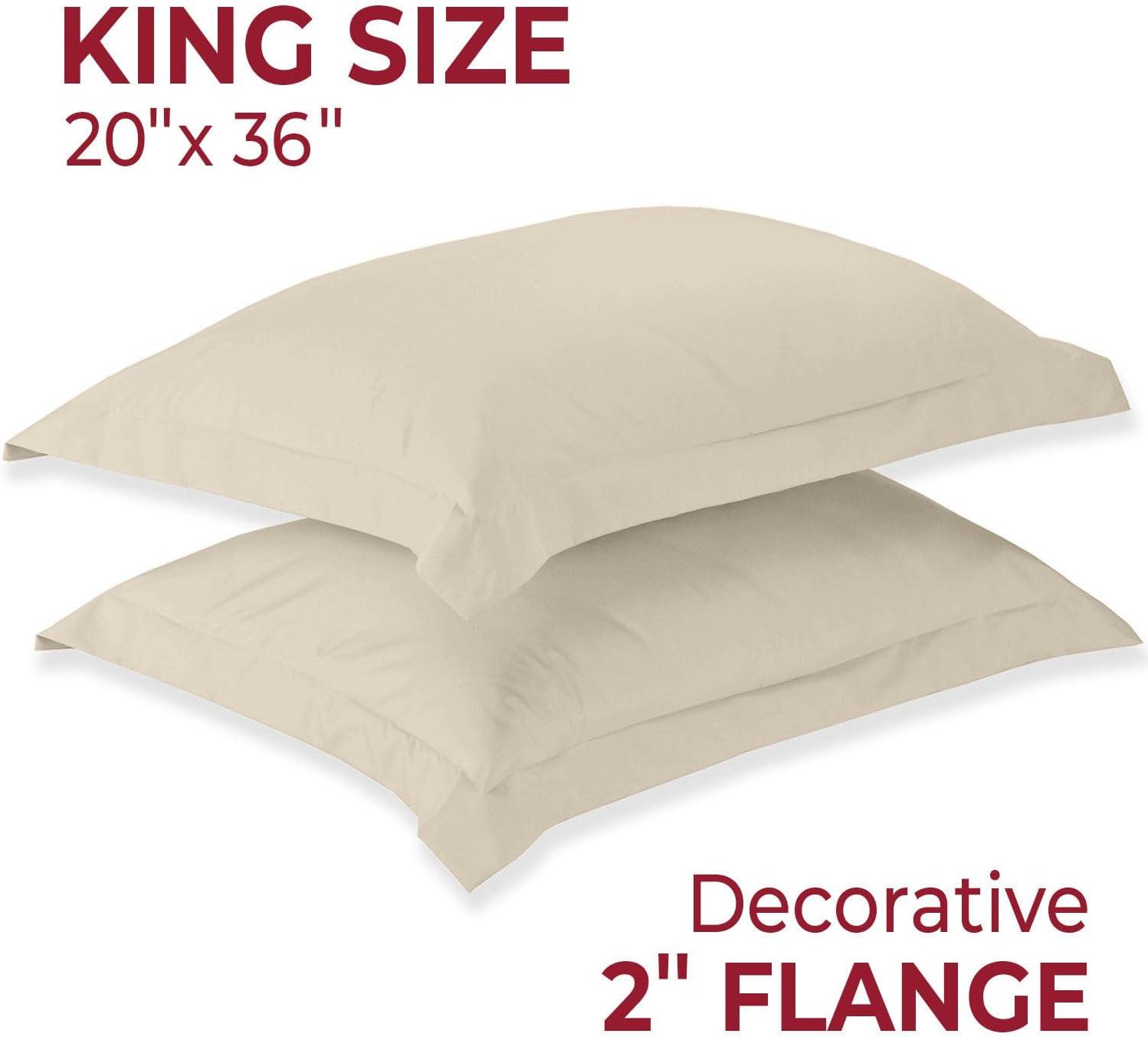 Mellanni Pillow Shams Set of 2 - Iconic Collection Decorative Pillow Covers / Cases 20"x36" with 2" Flange - King Size, Beige