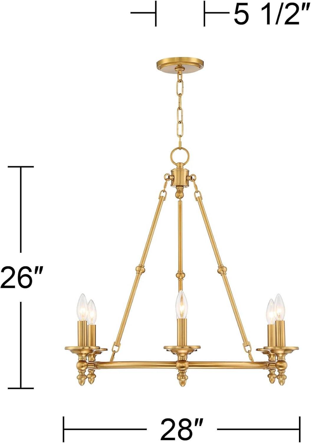 Stiffel Warm Antique Brass Wagon Wheel Chandelier 28" Wide Farmhouse Rustic 6-Light Fixture for Dining Room Living House Foyer Kitchen Island Entryway