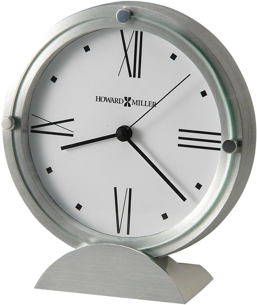 Simon II Modern & Contemporary Roman Numeral Metal Quartz Movement / Crystal Tabletop Clock in Brushed Aluminum