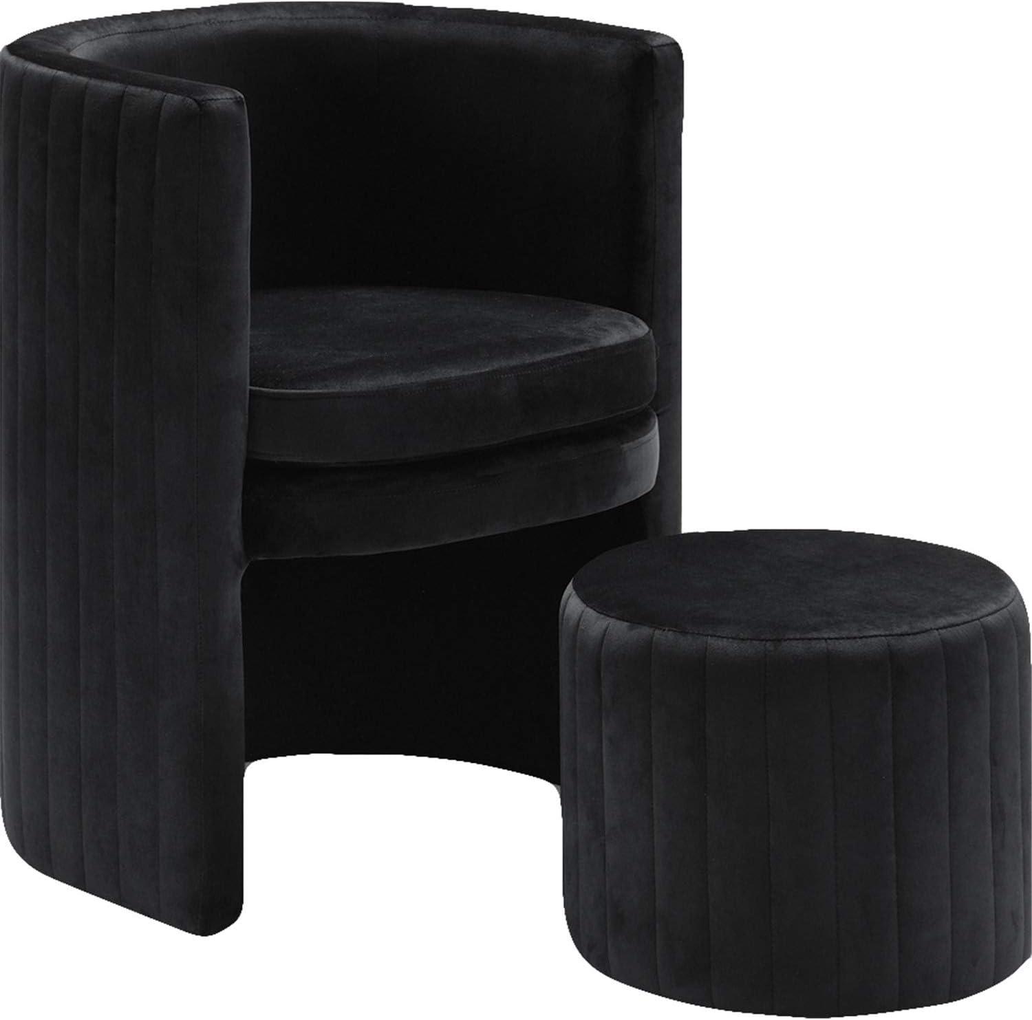 Selena Contemporary Black Velvet Barrel Chair and Ottoman Set