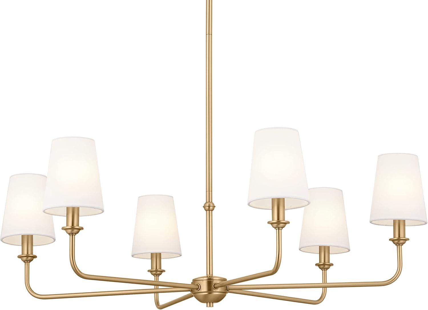 Brushed Natural Brass 6-Light Chandelier with Linen Shades