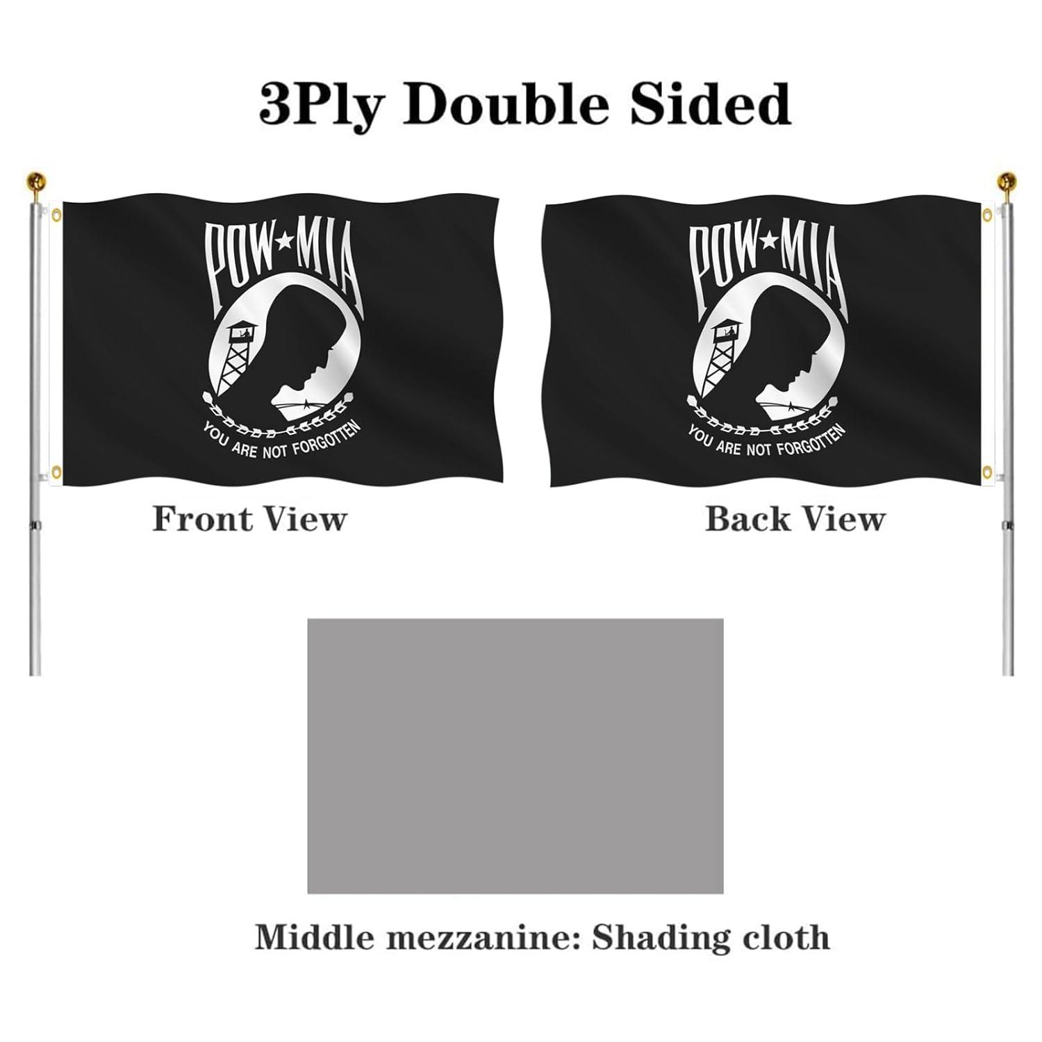 POW MIA 3x5 Nylon Flag - Double Sided and Embroidered - All Weather, Durable, Outdoor Nylon Flag - Front Line Flags