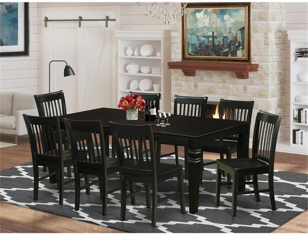 Black Wood 9-Piece Rectangular Dining Set with Extension Table