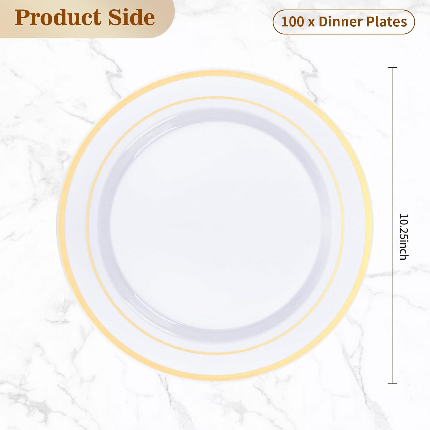 10 Inch Silver Rim Plastic Dinner Plate For 100 Guests