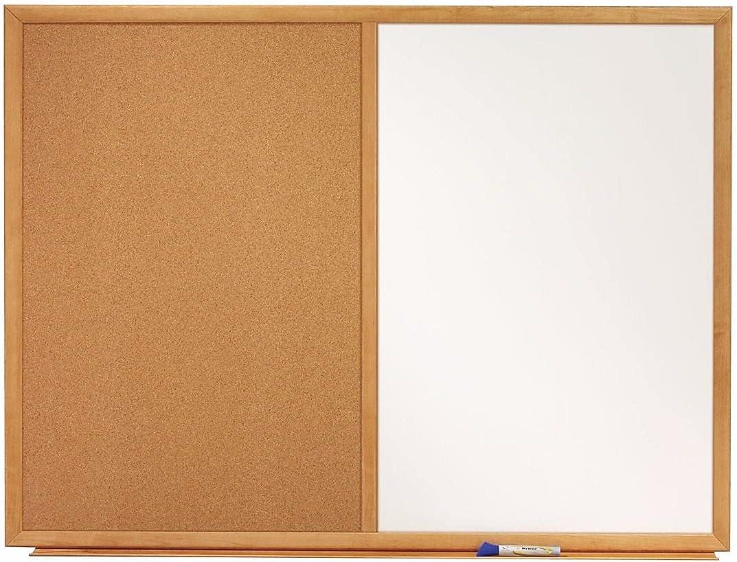 Quartet Standard Combination Whiteboard/Cork Bulletin Board, 3' x 2', Oak Finish Frame