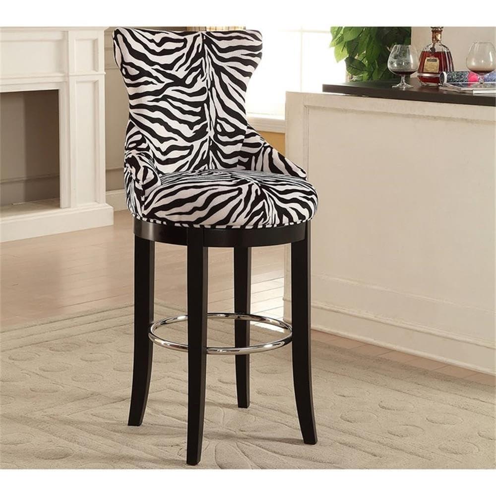 Baxton Studio Peace Modern and Contemporary Zebra Print Patterned Fabric Upholstered Barstool with Metal Footrest Beige: Plywood Frame