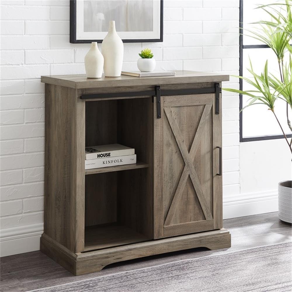 Walker Edison Sliding Barn Door Accent Cabinet, Grey Wash