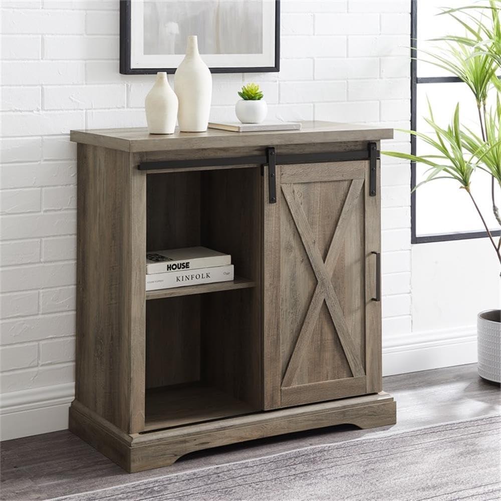 Walker Edison Sliding Barn Door Accent Cabinet, Grey Wash