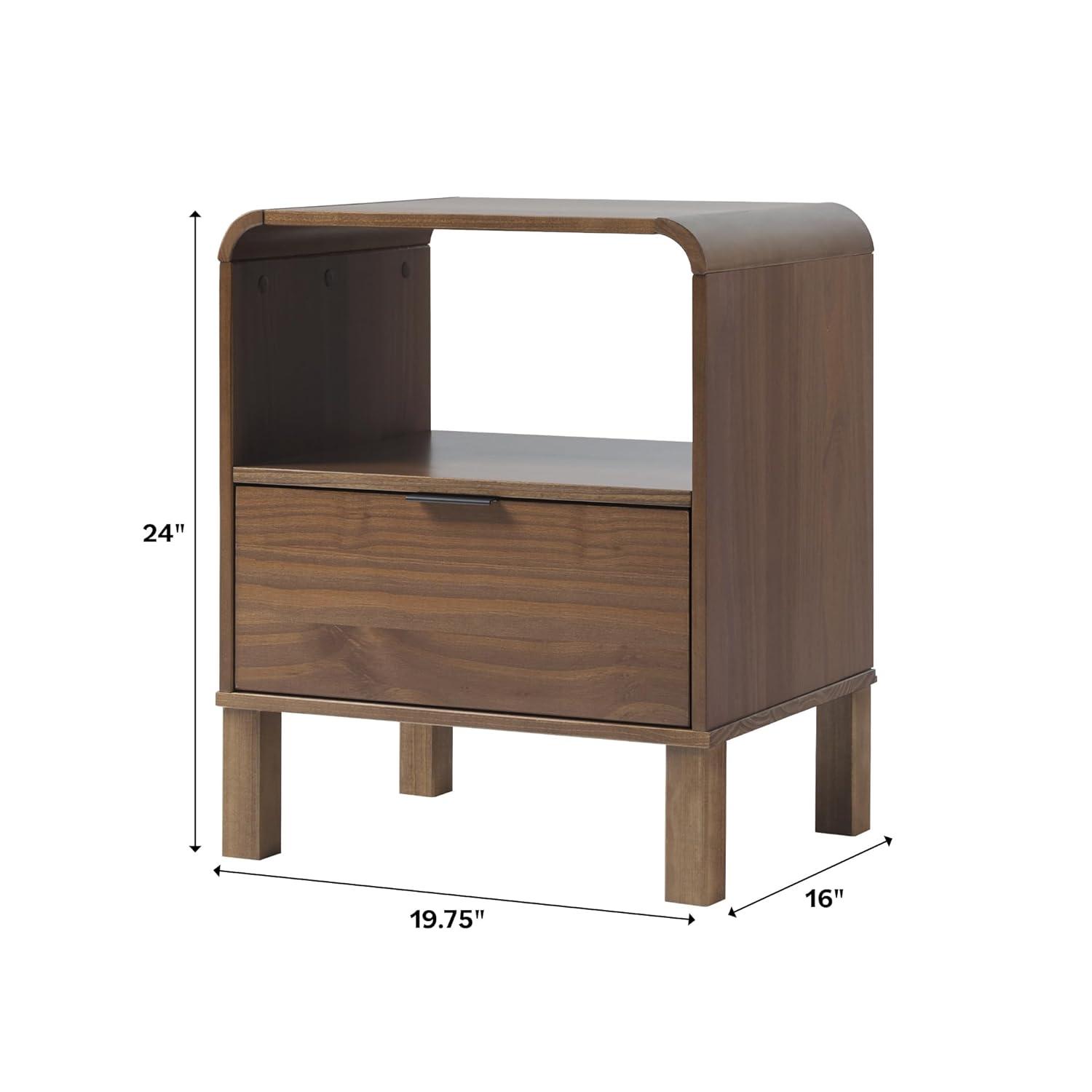 Black Solid Pine Wood Modern Nightstand Set with Drawer, 2-Pack
