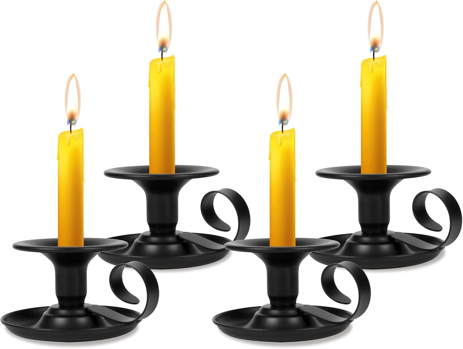 Black Iron Vintage Taper Candlestick Holders Set of 4