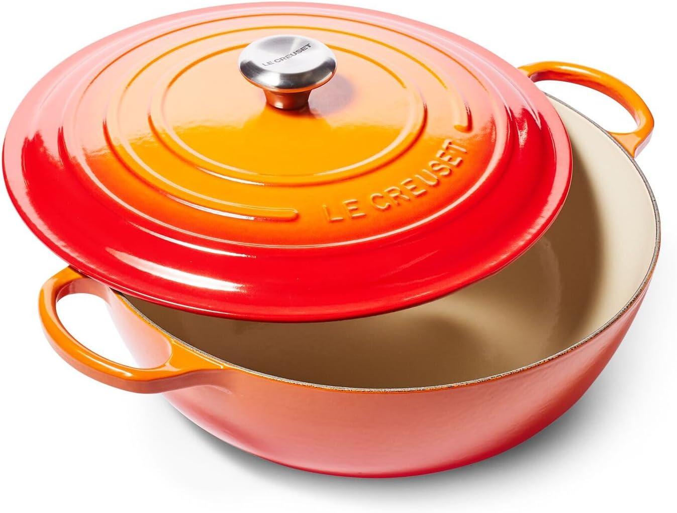 Large Tangerine Enameled Cast Iron Dutch Oven