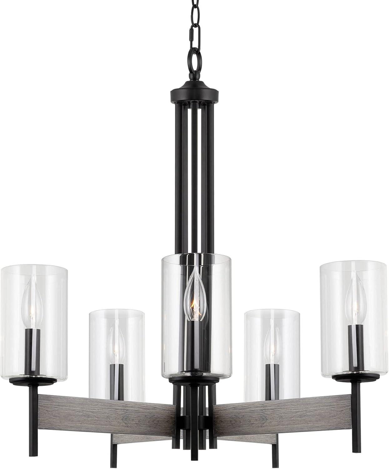 Classic Black Farmhouse Chandelier with Clear Glass Cylinder Shades