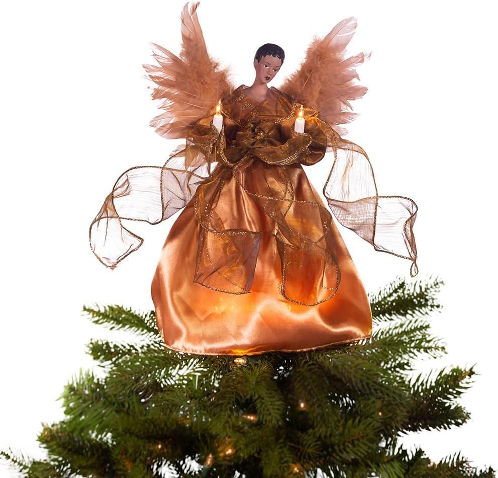 Kurt Adler 13-Inch Ul 10-Light Gold African American Angel Treetop