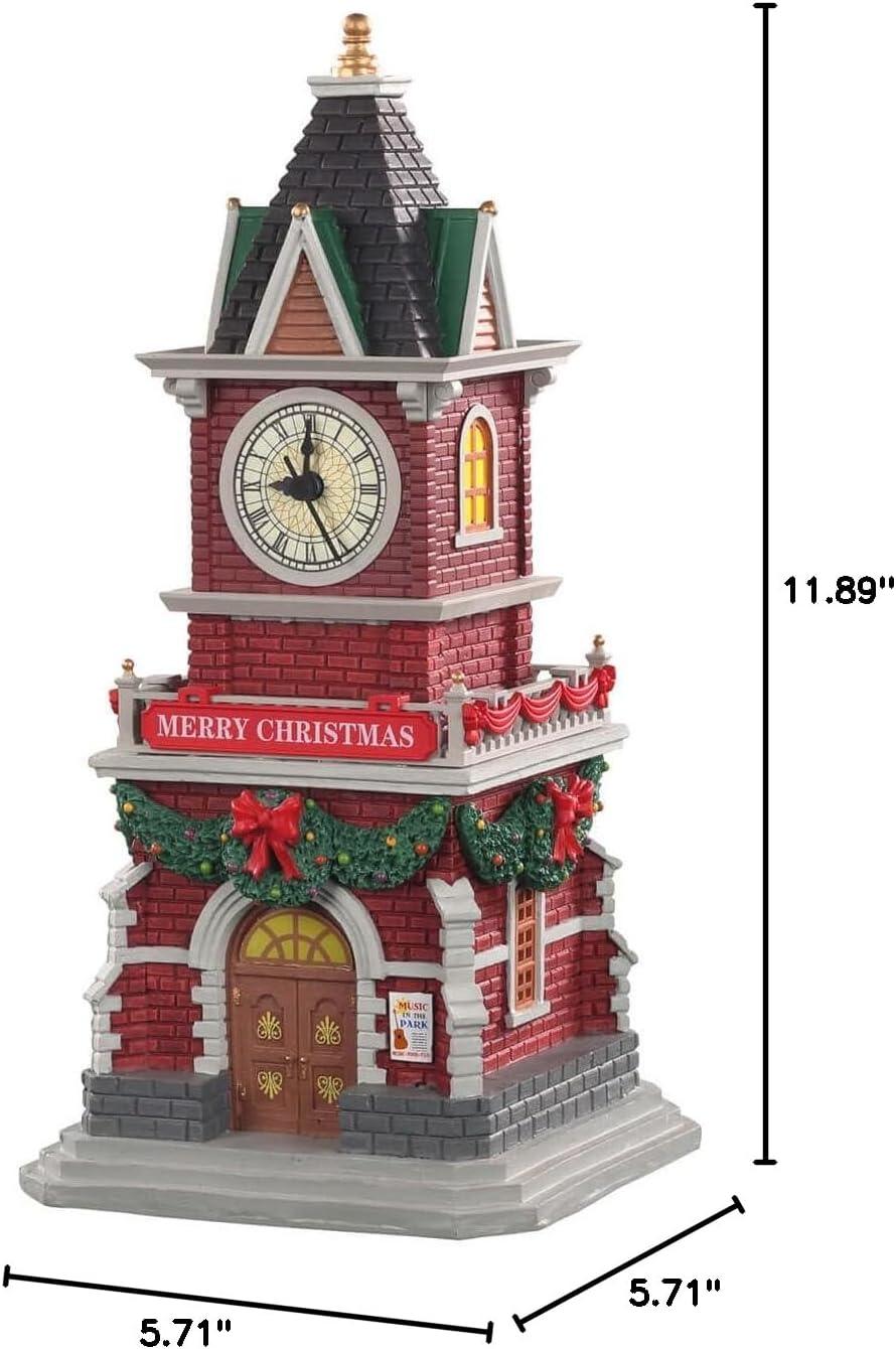 Multicolored Battery Operated Christmas Village Clock Tower