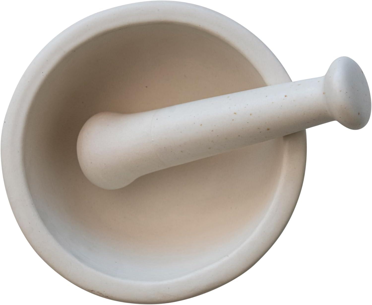 Speckled White Ceramic Mortar and Pestle Set, Medium