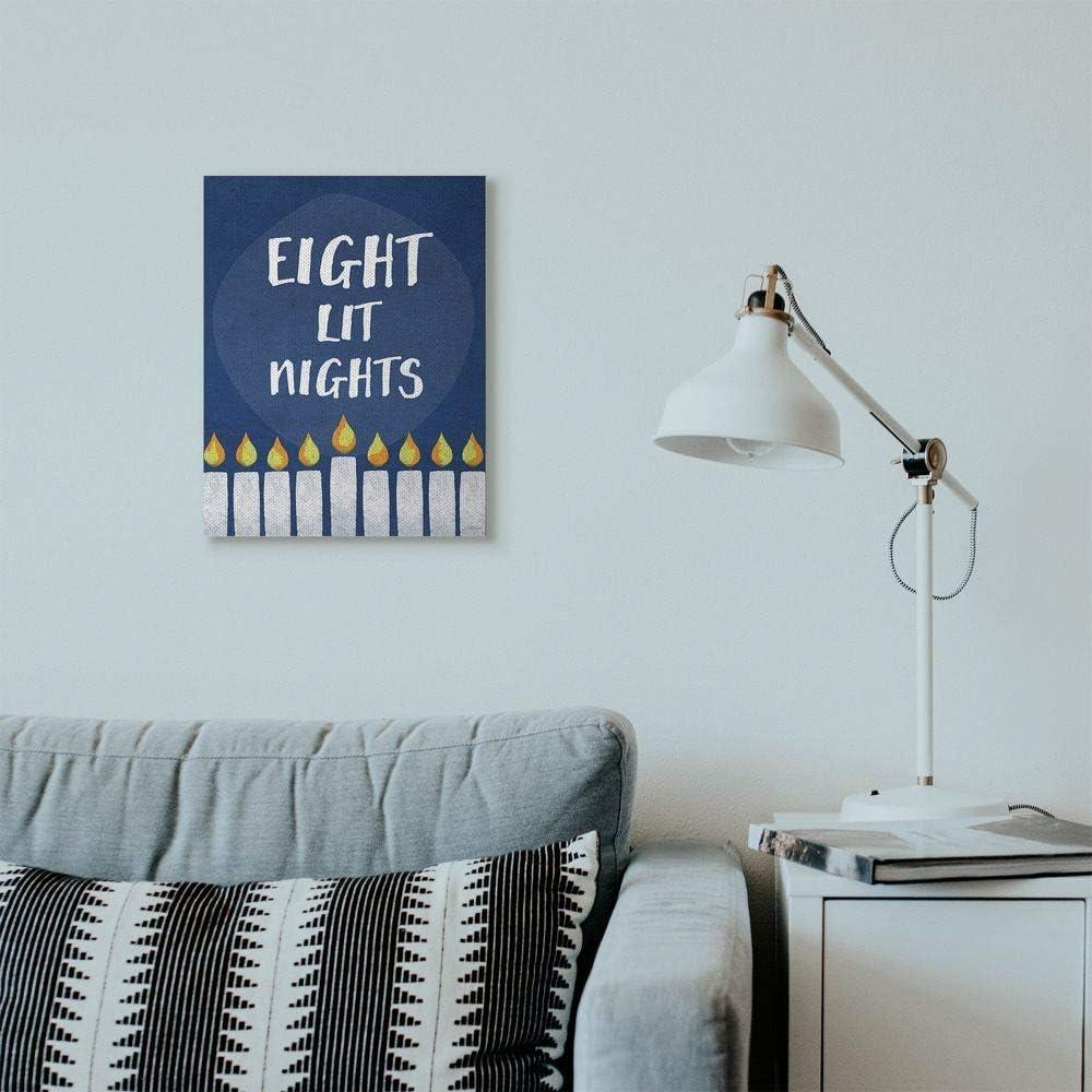 Stupell Industries Eight Lit Nights Hanukkah Holiday Blue Word DesignCanvas Wall Art By Artist Linda Woods