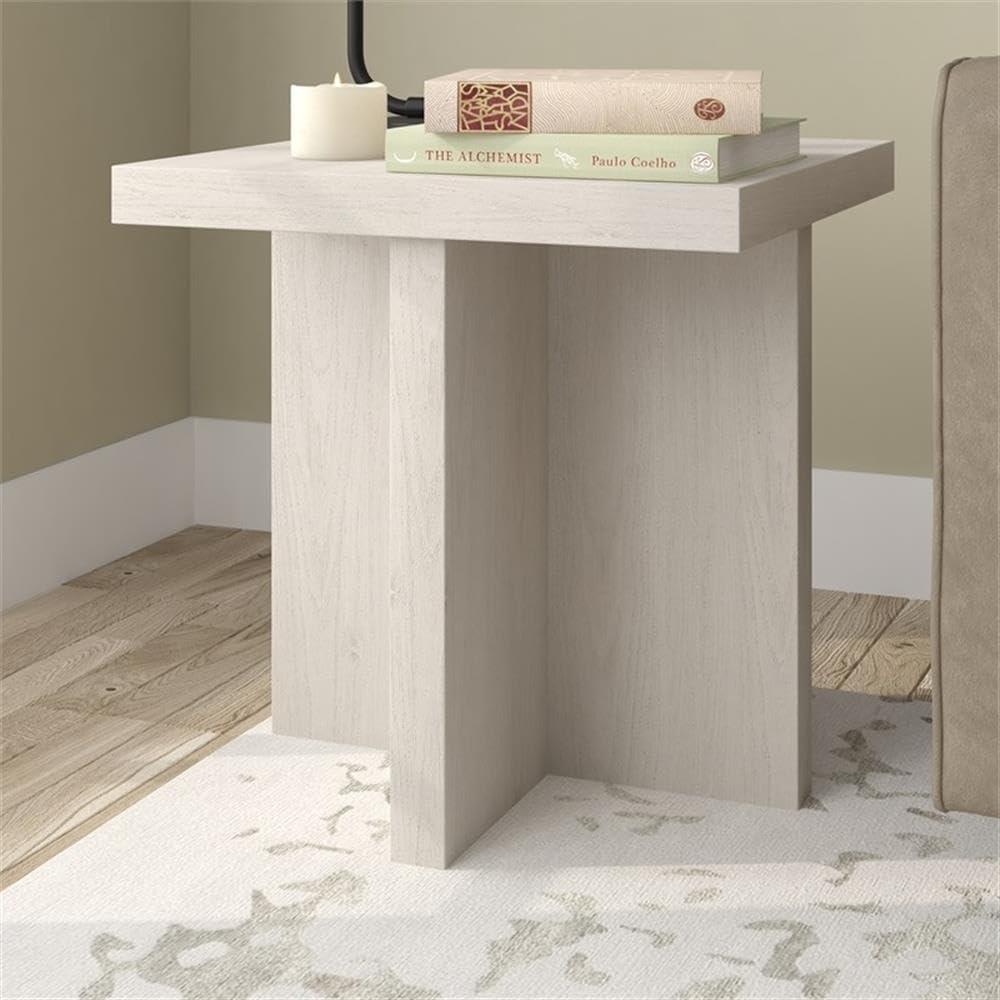 Evelyn&Zoe Elna 22" Wide Square Side Table, Alder White