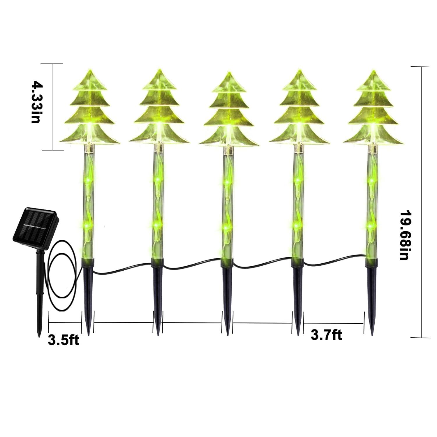 Enkey Christmas Solar Pathway Lights, Set of 5 Waterproof Landscape Christmas Lights, Stake Christmas Decorations, LED Lights for Yard Lawn Patio Walkway Decor (5PCS-Warm White-Tree)
