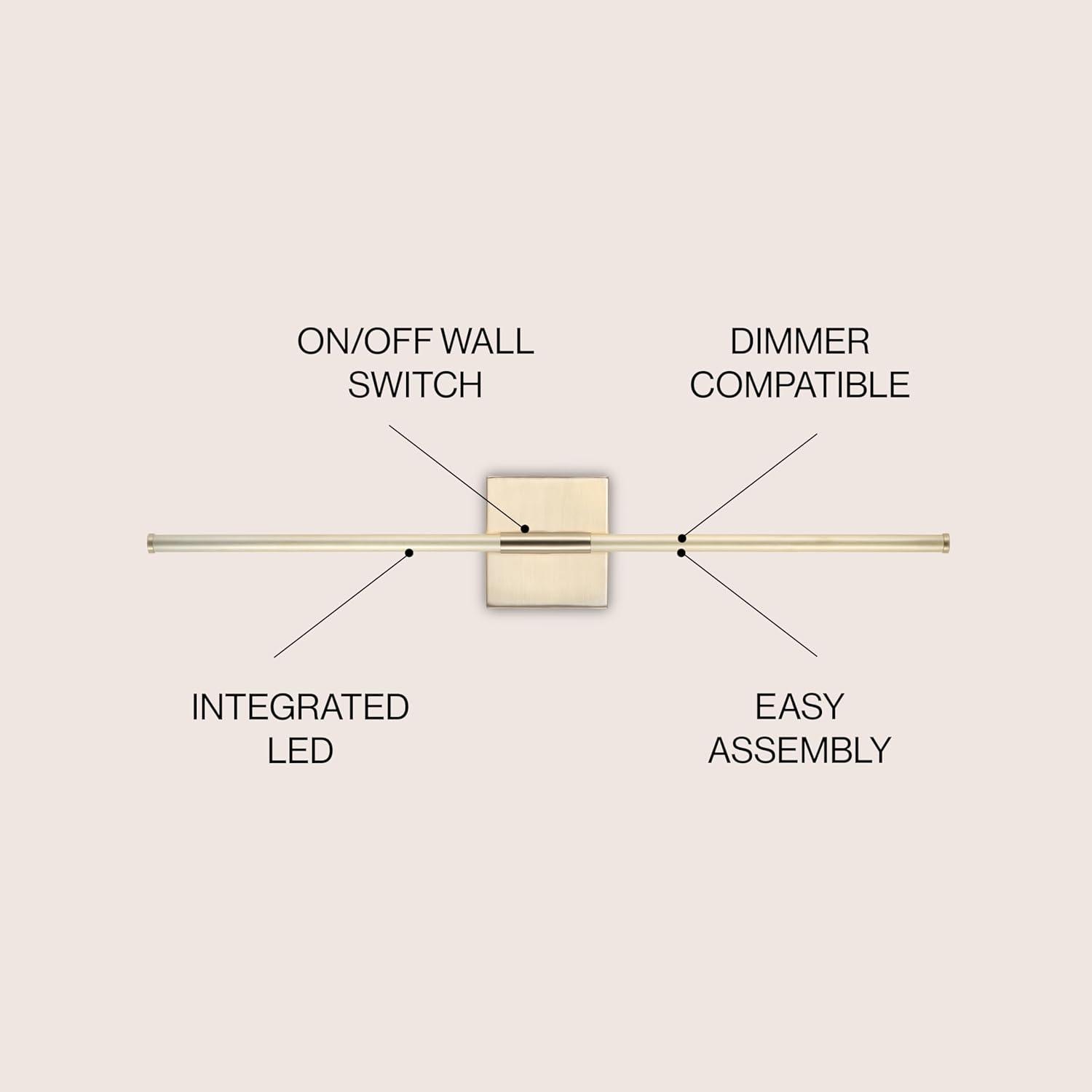 JONATHAN Y Makena 28" Modern Minimalist Dimmable Integrated LED Metal Wall Sconce, Brass Gold