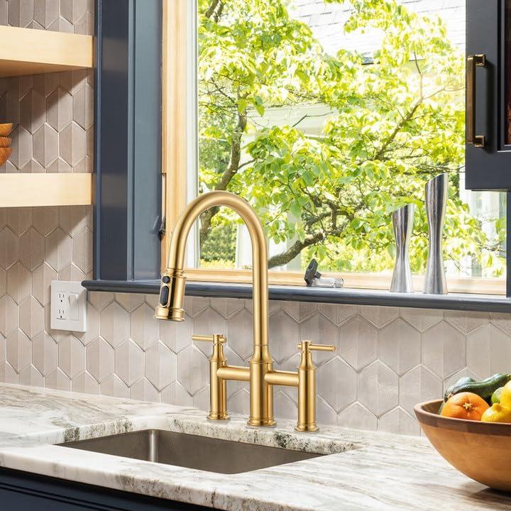 Brushed Gold High-Arc Stainless Steel Kitchen Faucet with Pull-out Spray