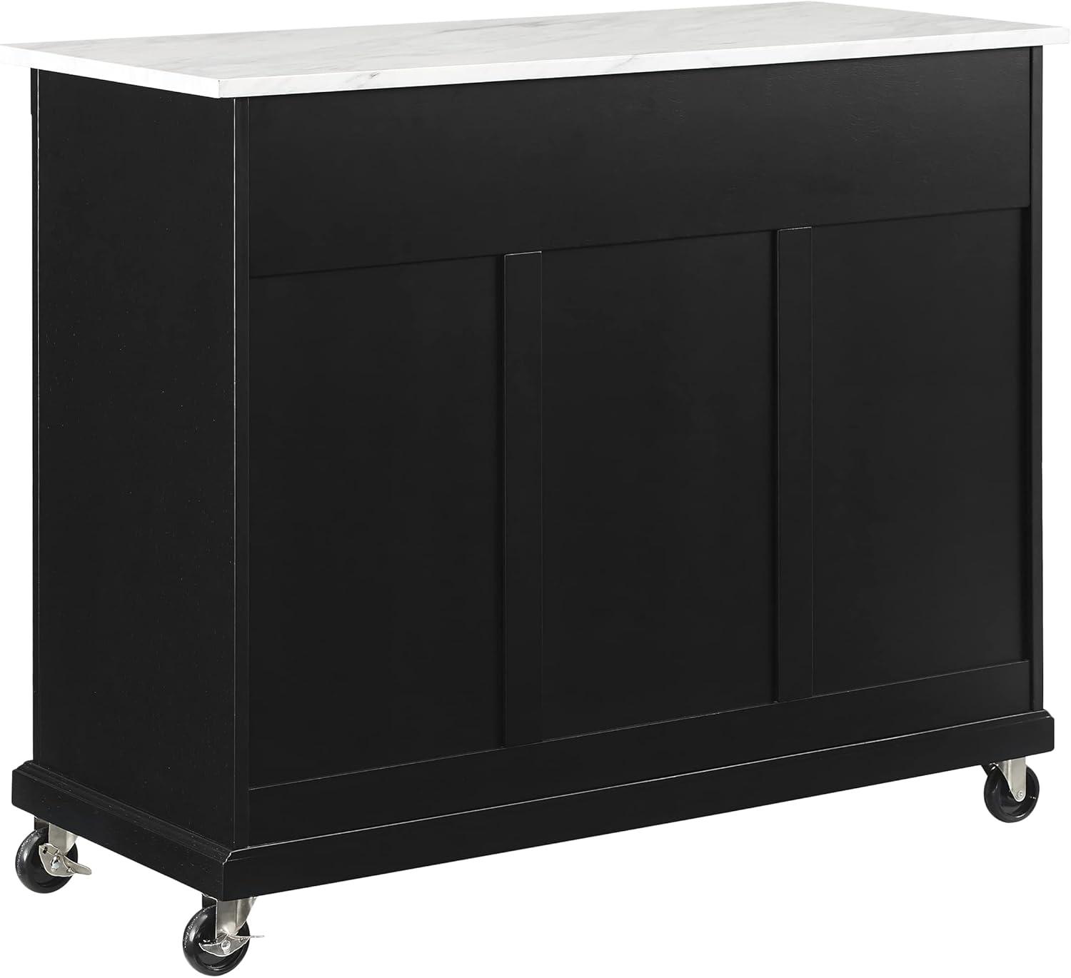 Avery Distressed Black Kitchen Island with Faux-Marble Top