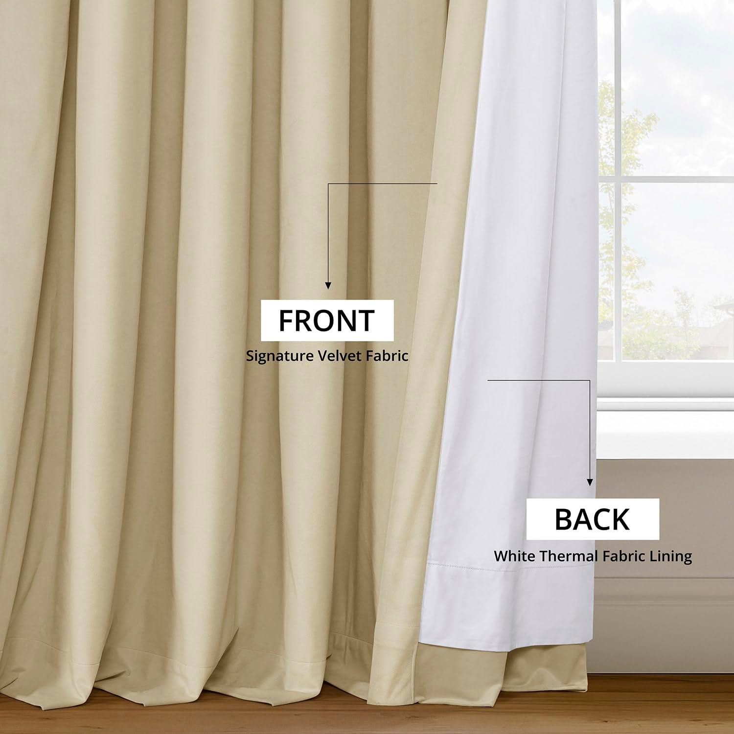 Exclusive Fabrics  Signature Extra Wide Blackout Velvet Curtains (1 Panel) - Luxurious Blackout Drapes Neutral Ground 100 x 84 84 Inches