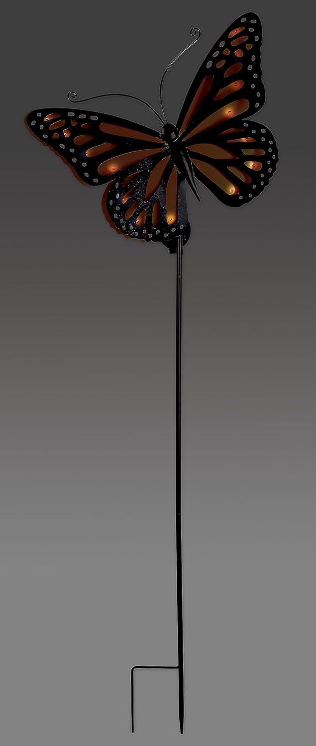 52" Orange and Black Metal Butterfly Solar Garden Stake