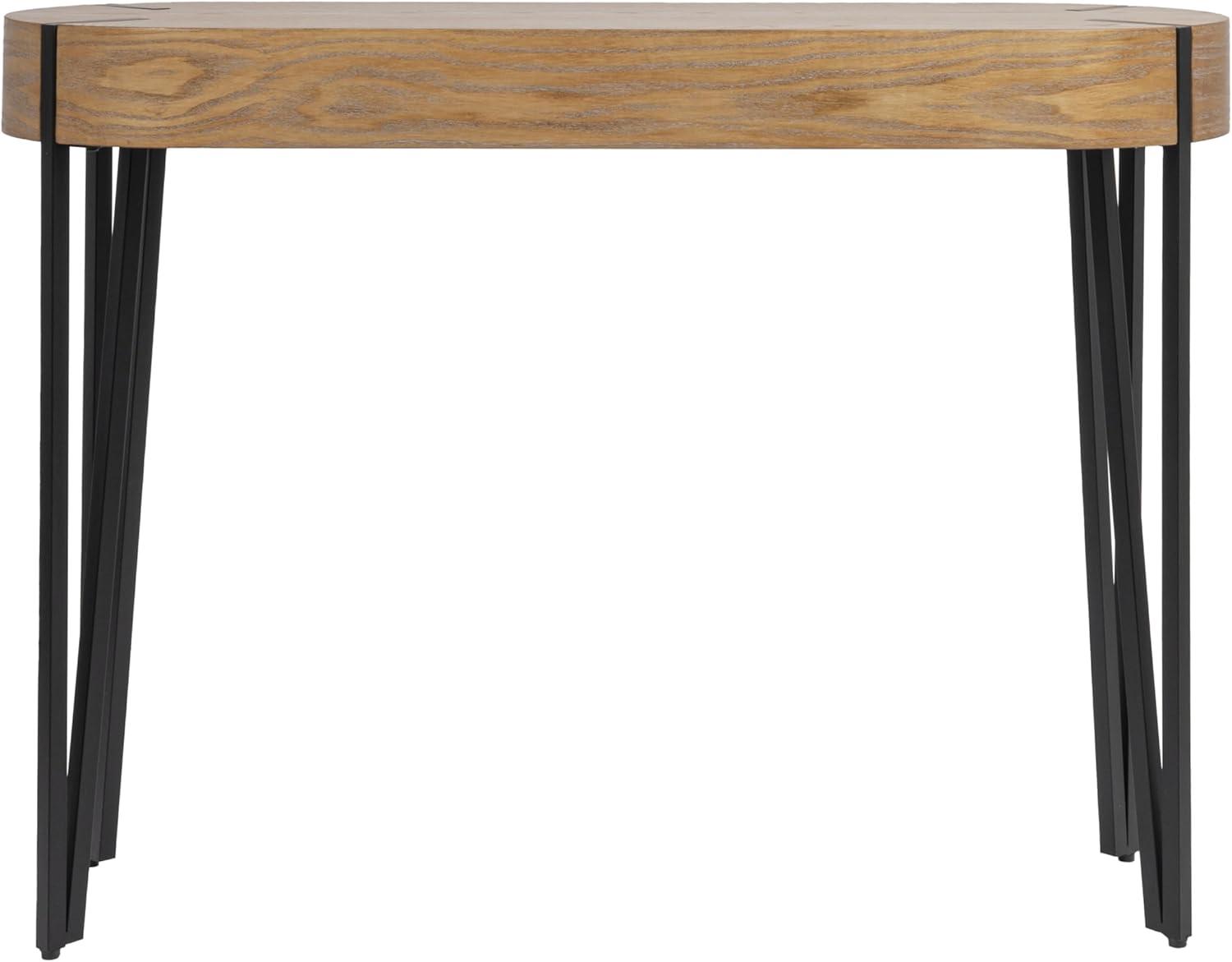 Storied Home Astoria Wood Console Table Natural/Black: White Oak Finish, Iron Hairpin Legs, Entryway Furniture