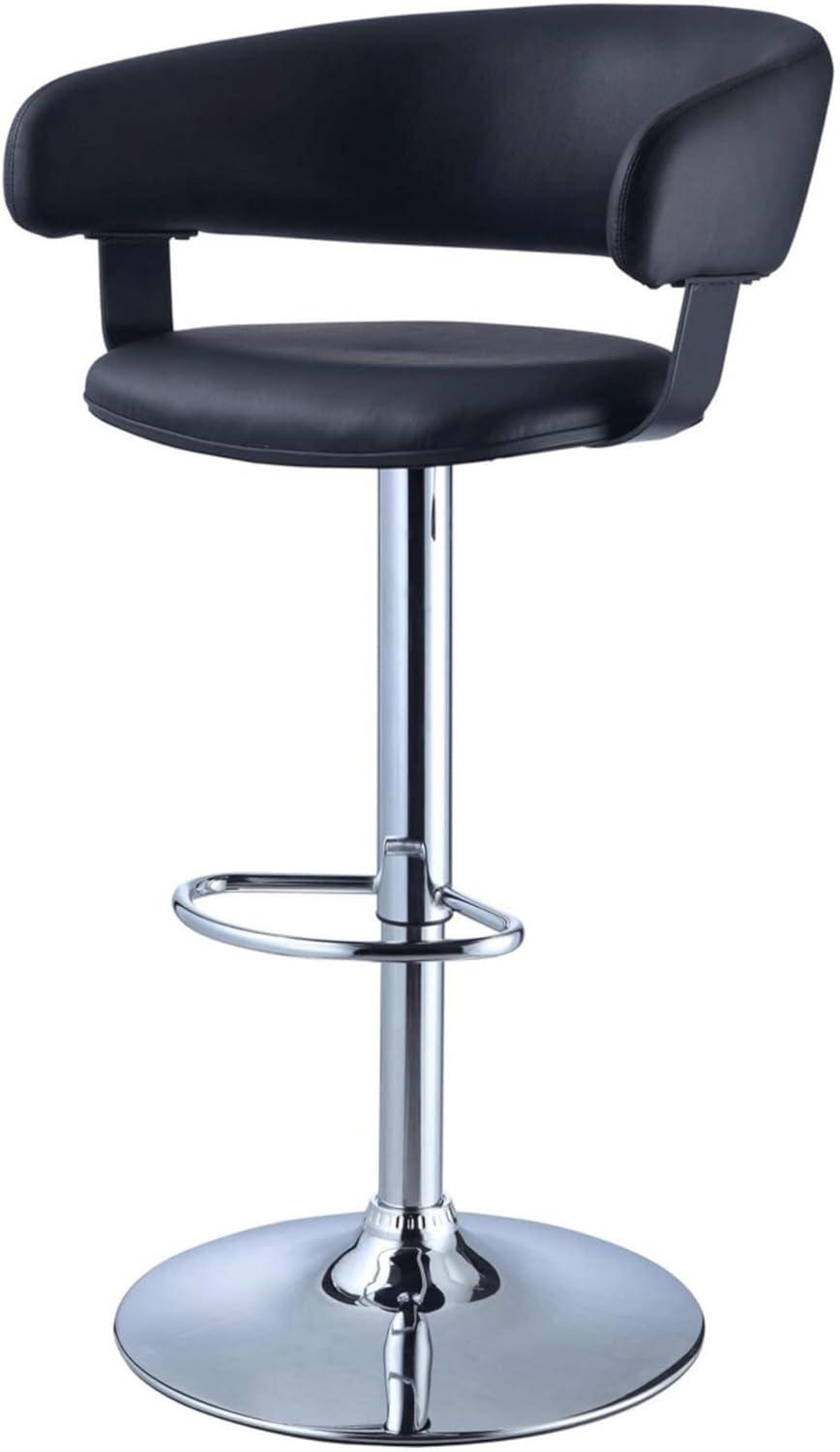 Linon Curved Metal 22"-31.5" Gas Lift Adjustable Barstool in Black Faux Leather