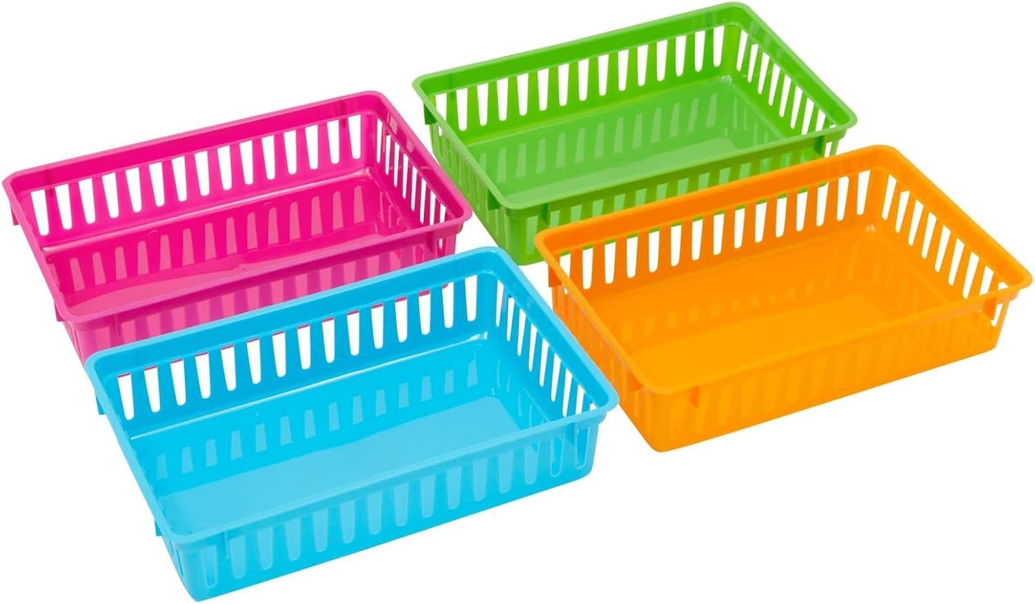 Bright Creations 8 Pack Colorful Storage Bins for Classroom - Small Plastic Baskets for Organizing, Arts, Crafts, Desks, Toys (4 Colors)