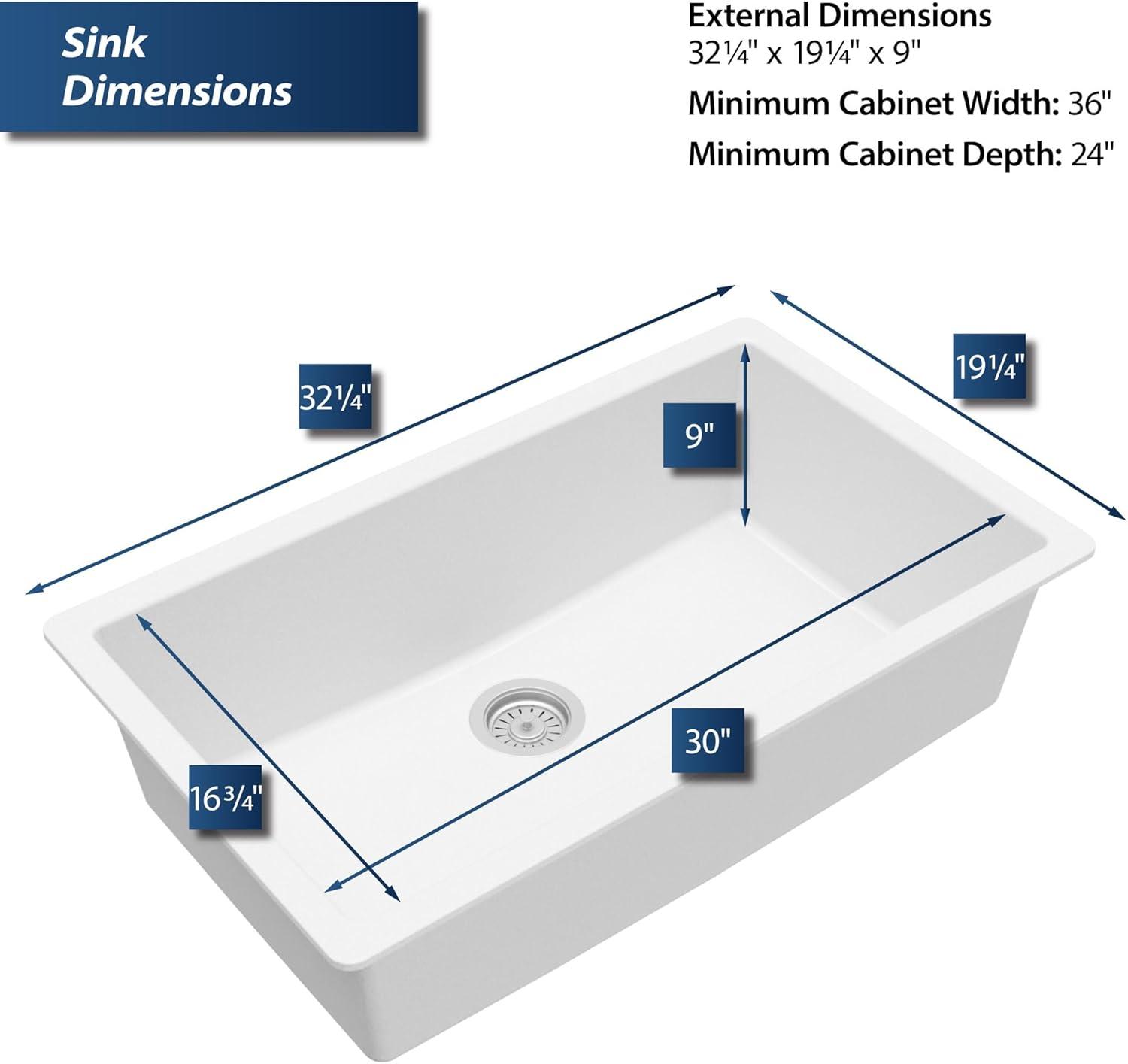Karran Quartz 32-1/4'' X 19-1/4'' Large Single Bowl Undermount Kitchen Sink