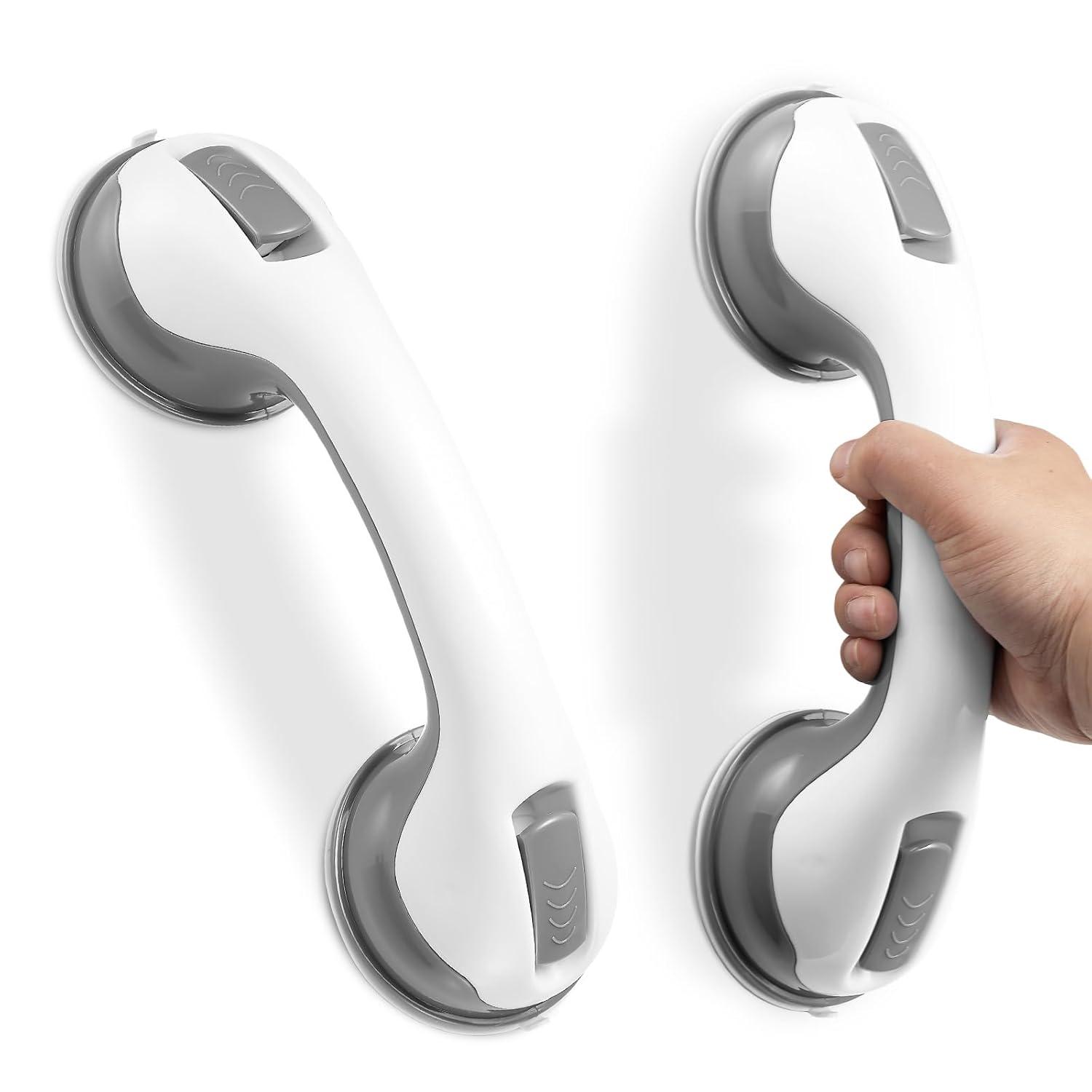 Grab Bars for Bathtubs and Showers, Zynuhmo 2 Pack 12 Inch Suction Safety Grab Bars for Senior and Elderly Assist Support Suction Cup Removable Handrails for Shower Chair No Drilling No Tools(Gray)