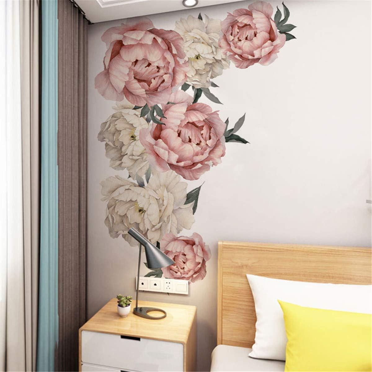 Ejiaya Peony Flowers Wall Sticker Waterproof PVC Peony Rose Flowers Wall Decals Removable Floral Wall Decor Sticker for Living Room Bedroom Nursery Room