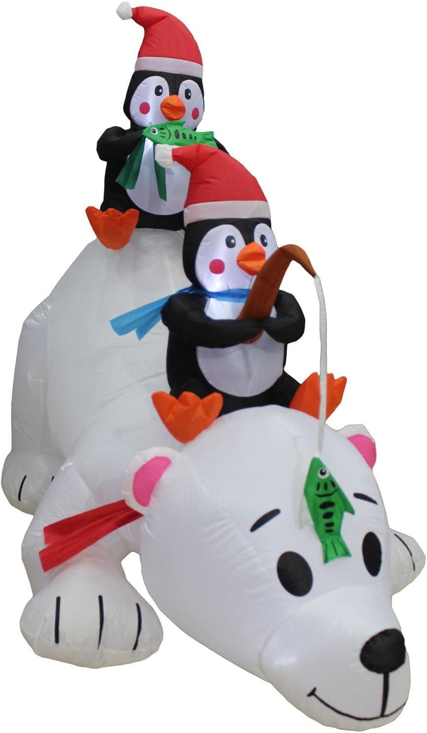 Christmas - Inflatable 6 Ft  Polar Bear With Penguins