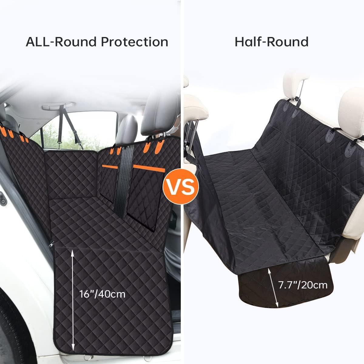 Black Waterproof Dog Car Seat Cover with Mesh Window and Storage Pockets